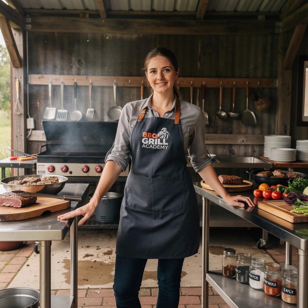 Szenvedélyes szakács a tűz mellett, ínycsiklandó barbecue ételeket készít.